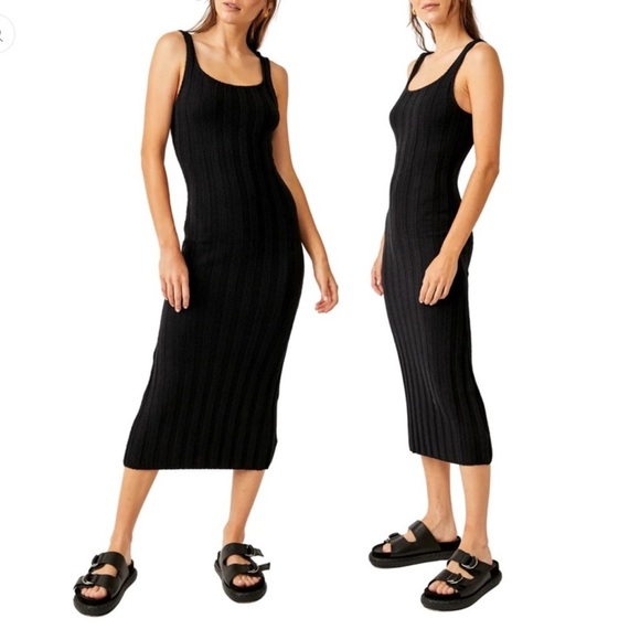 Free People Dresses & Skirts - FREE PEOPLE BEACH black ribbed Santos sweater midi dress M